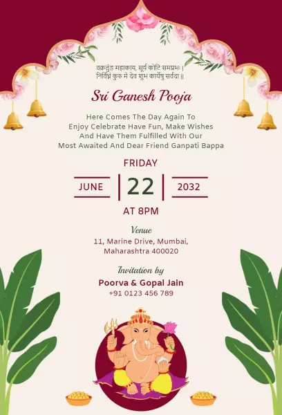 Sacred Ganesh Pooja Blessings Celebration Invitation Template
