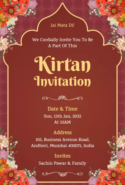 Sacred Kirtan Worship Ceremony Celebration Invitation Template