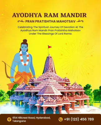 Sacred Yellow Ayodhya Ram Mandir Celebration Poster Template