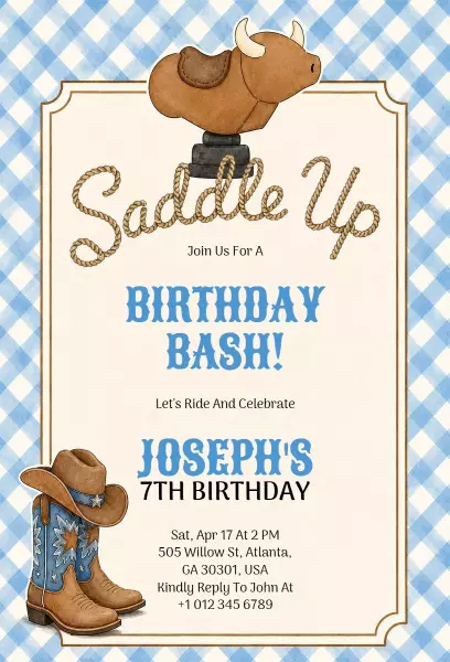 Saddle Up Rodeo Theme Birthday Celebration Invitation Template