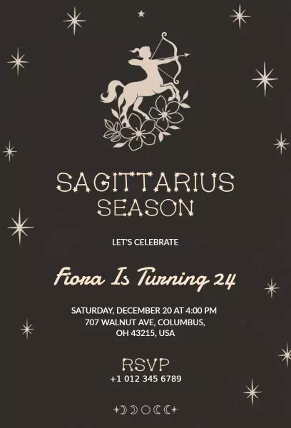 Sagittarius Season Astrological Birthday Celebration Invitation Template