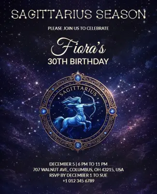 Sagittarius Season Birthday Invitation Flyer Template