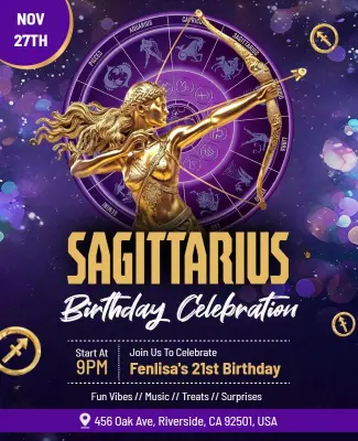 Sagittarius Zodiac Birthday Celebration Flyer Template