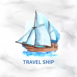 Sailboat in Soft Blue and White Watercolor Travel Ship Logo Template