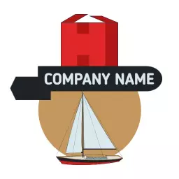 Sailing Vessel Sailing Past a Shipping Container Logo Template