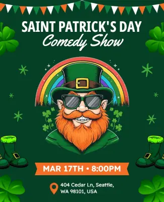 Festive Green Saint Patrick's Day Comedy Show Flyer Template