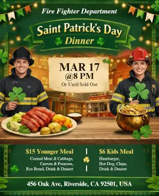 Saint Patrick's Day Firefighter Dinner Flyer Template