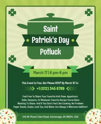 Saint Patricks Day Potluck Invitation Flyer Template