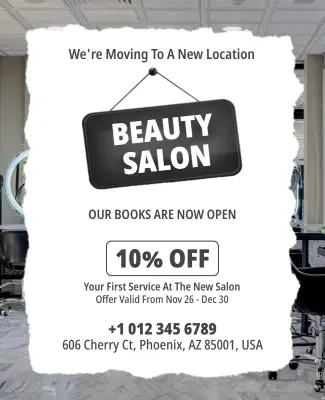 Salon Moving Discount Announcement Flyer Template