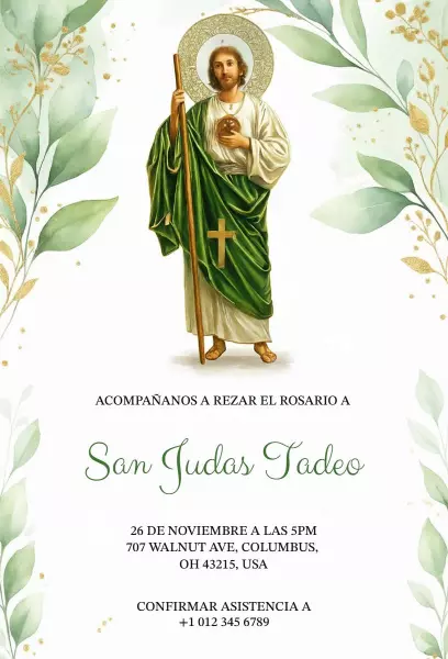 San Judas Tadeo Religious Rosary Prayer Gathering Invitation Template