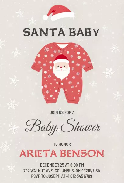 Santa Baby Themed Christmas Baby Shower Invitation Template