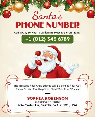 Santa Christmas Message Phone Number Flyer Template