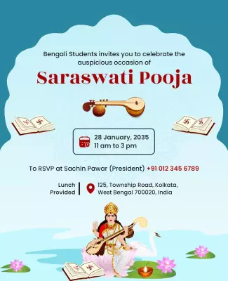 Saraswati Pooja Celebration Invitation Flyer Template