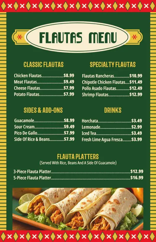 Satisfying Flautas and Classic Sides Featuring Fresh Mexican Menu Template