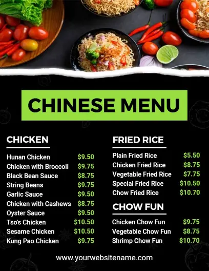 Satisfying Hunan, Fried Rice, and Chow Fun Selections Chinese Menu Template