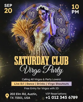 Saturday Club Virgo Party Flyer Template