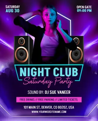 Neon Elegance Night Club Saturday Party Flyer Template