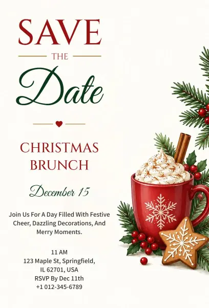 Save the Date Christmas Brunch Gathering Invitation Template