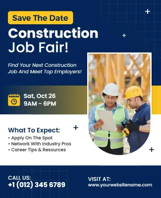 Save the Date Construction Industry Job Fair Flyer Template