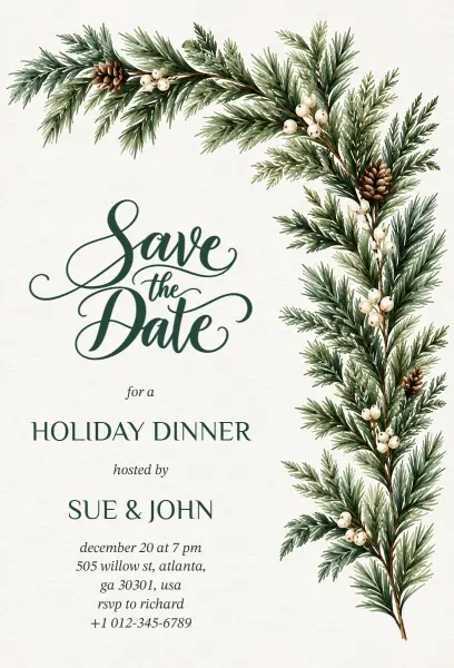 Save the Date Festive Holiday Dinner Invitation Template