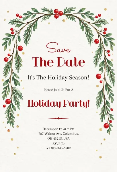 Save the Date Festive Holiday Party Invitation Template