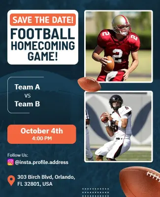 Save the Date Football Homecoming Game Flyer Template