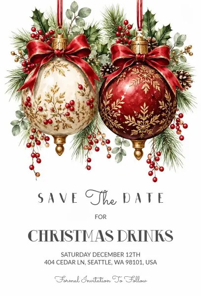 Save the Date for Christmas Drinks Invitation Template