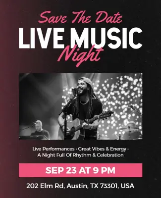 Save the Date Live Music Event Poster Template