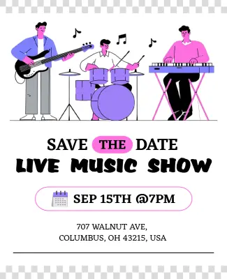 Save the Date Live Music Show Event Flyer Template