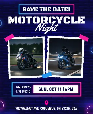 Save the Date Motorcycle Night Event Flyer Template