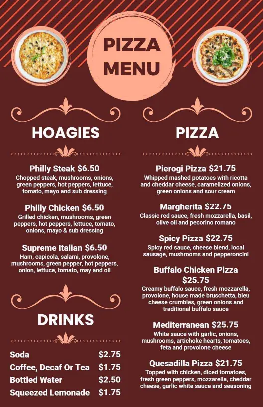 Savor Artisan Pizza Creations with Unique Toppings Pizza Menu Template
