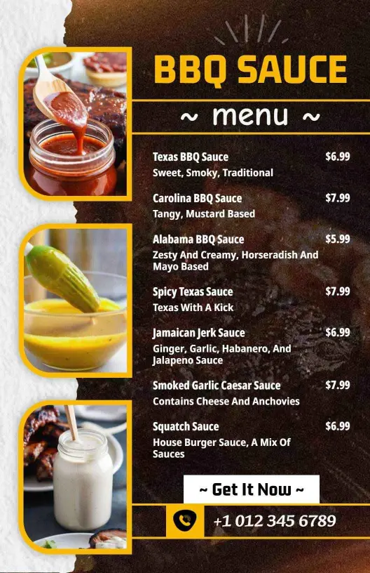 Savoring Flavorful BBQ Sauces with Unique Tastes BBQ Menu Template