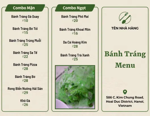 Savory and Sweet Bánh Tráng Selections for Your Tri Fold Menu Template