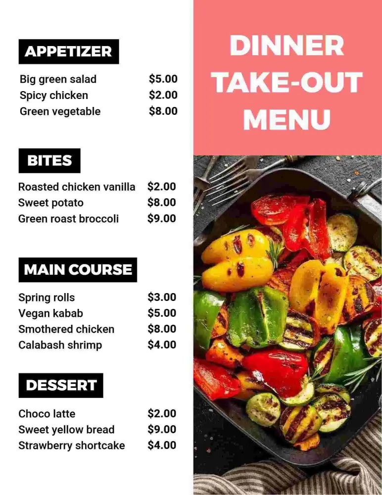Savory and Sweet Dinner Take-Out Menu Template