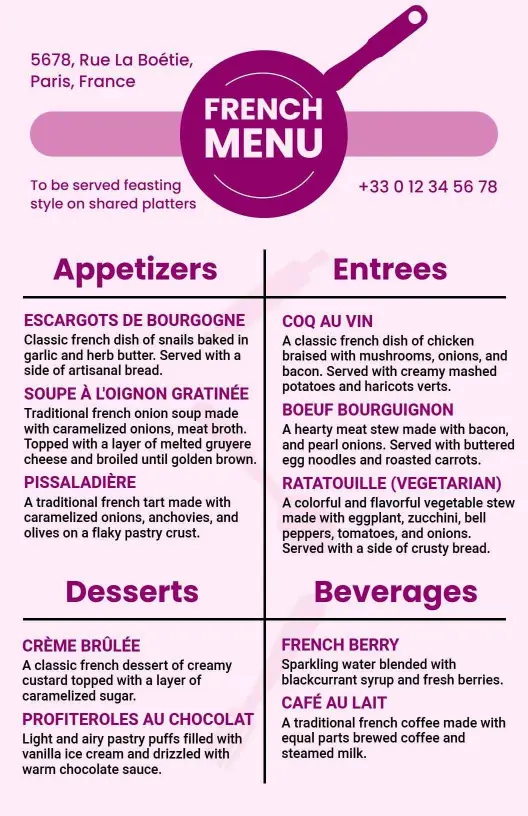 Savory and Sweet French Delights Menu Template