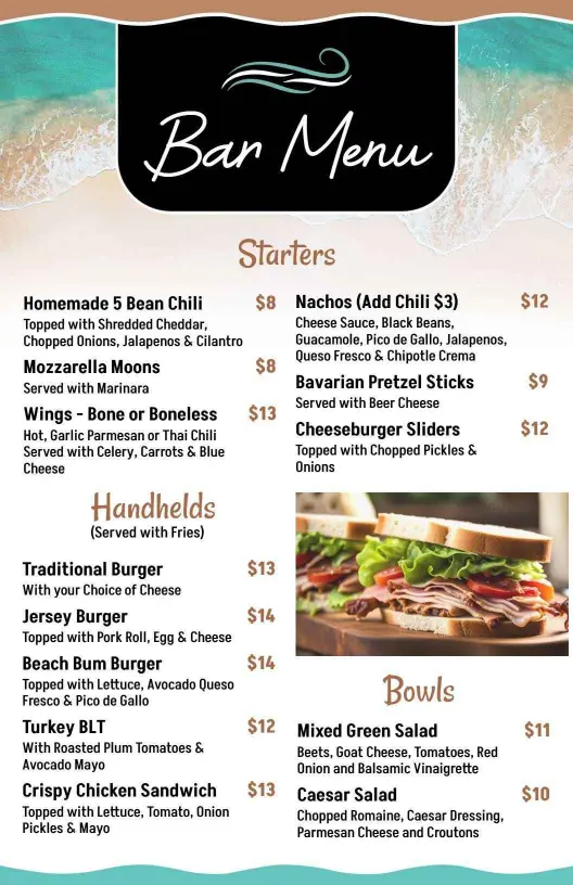 Savory Appetizers and Delectable Burgers Delight Bar Menu Template