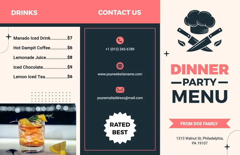 Savory Appetizers and Grilled Specialties Dinner Party Menu Template