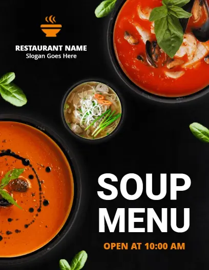 Savory Asian and Western Soup Varieties for Cozy Dining Soup Menu Template