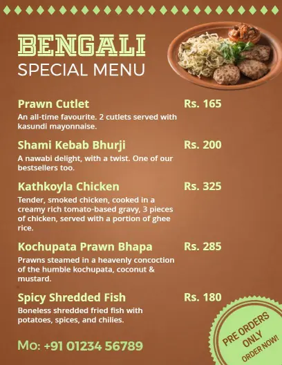 Savory Authentic Indian Dishes with Rich Spices Indian Cuisine Menu Template