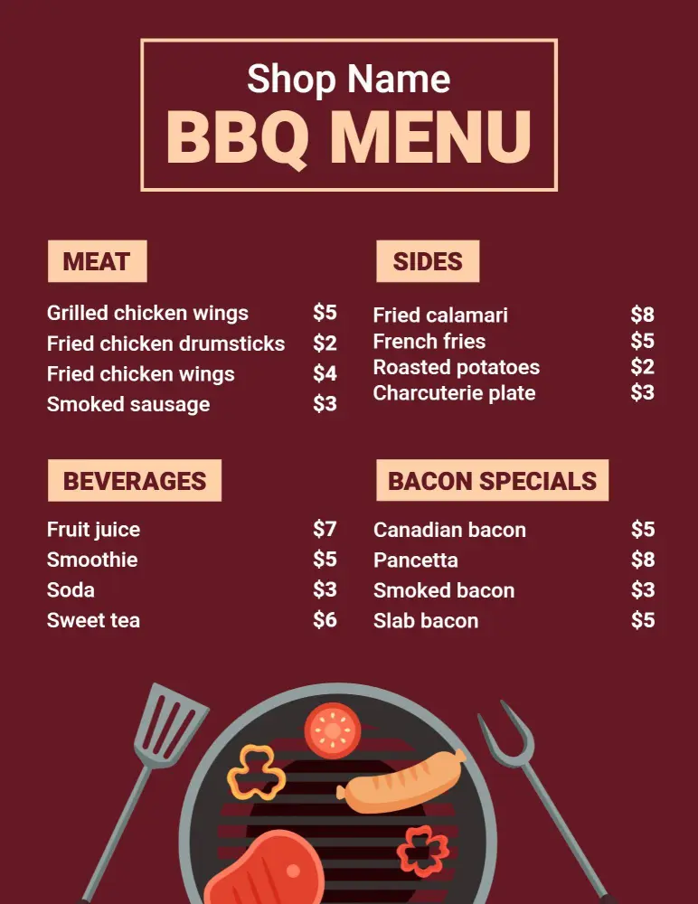 Savory BBQ Meat Selections and Tasty Sides BBQ Menu Template