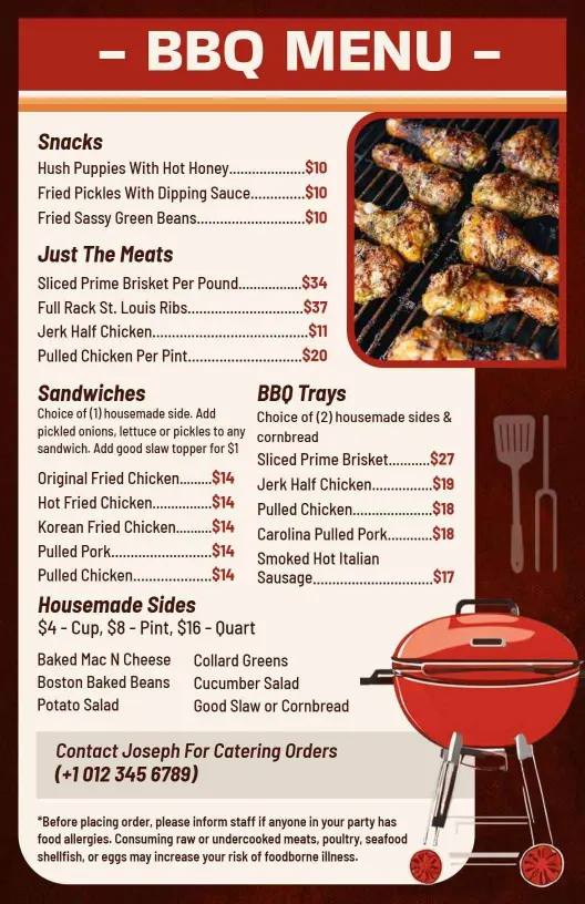 Savory BBQ Platters and Delicious Meats Selection BBQ Menu Template