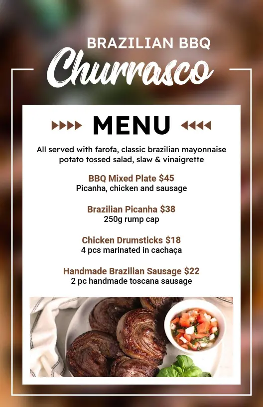 Savory Brazilian Meats and Classic Sides BBQ Menu Template