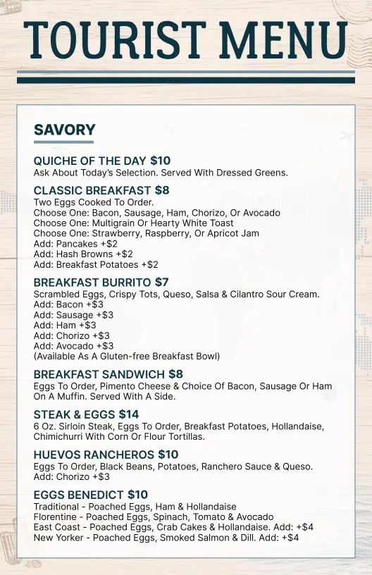 Savory Breakfast and Delicious Lunch Combinations Tourist Menu Template
