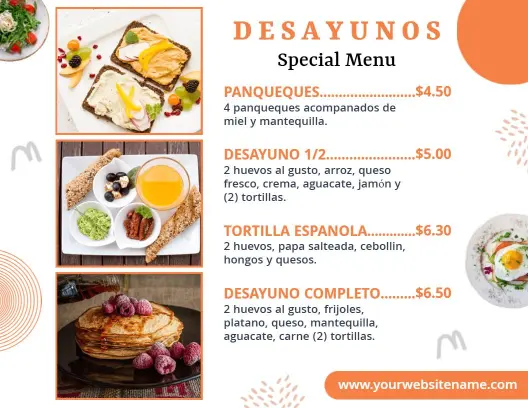 Savory Breakfast Dishes with Eggs and Sweet Treats Breakfast Menu Template