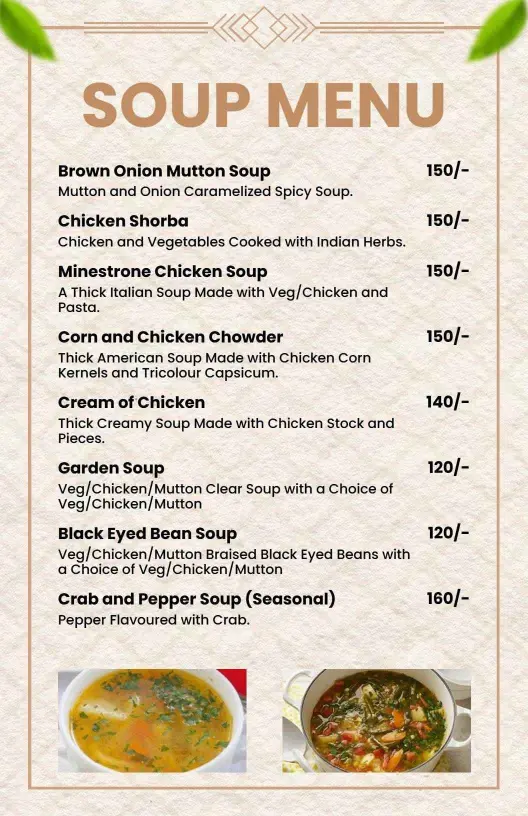 Savory Broths and Hearty Options Featuring Vegetables Soup Menu Template