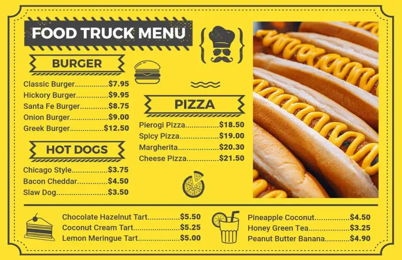 Savory Burgers and Crispy Hot Dogs Food Truck Menu Template