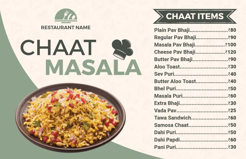 Savory Chaat Selections with Tantalizing Flavors Indian Cuisine Menu Template