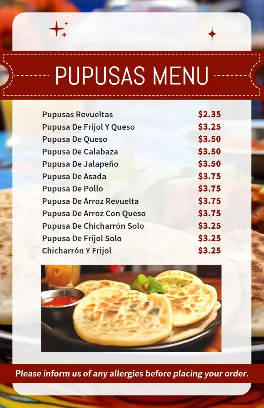 Savory Cheese and Bean Filled Delights Pupusas Menu Template