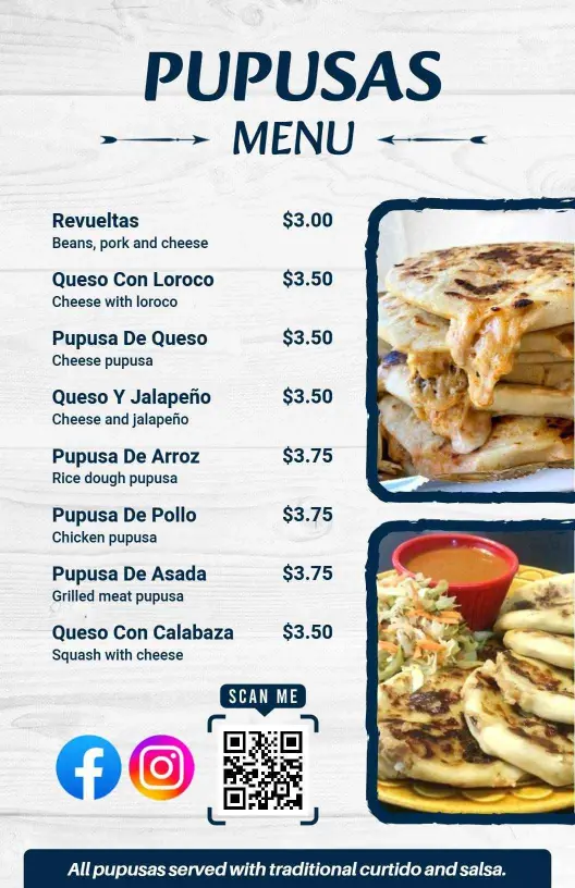 Savory Cheese and Meat Varieties Featuring Stuffed Pupusas Menu Template