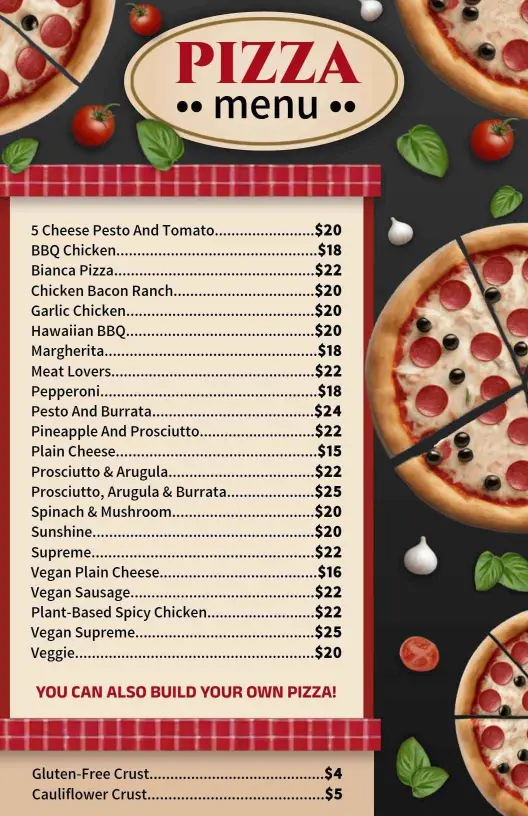 Savory Cheese and Topping Varieties in Every Slice Pizza Menu Template